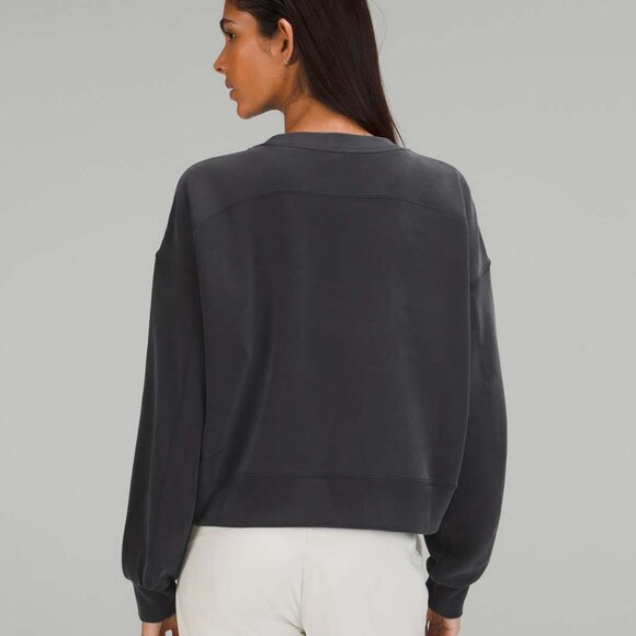 Lululemon Softstreme Perfectly Oversized Cropped Crew Black 12 - Picture 2 of 3